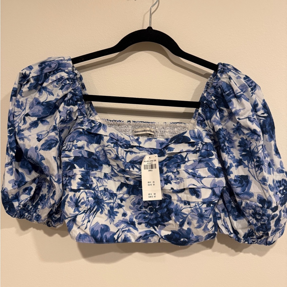 Abercrombie & Fitch Blue Floral Puff Sleeve Blouse